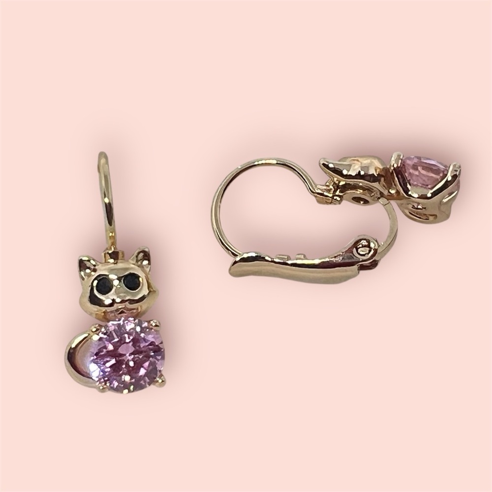 Gold and Pink Cat Earrings